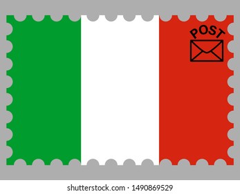 Postage stamp isolated on background with National flag of Italian Republic . original colors and proportion. Simply vector illustration, from countries flag set.