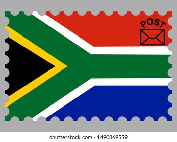 Postage stamp isolated on background with Beautiful national flag of Republic of South Africa. original colors and proportion. Simply vector illustration eps10, from countries flag set.