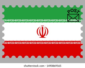 Postage stamp isolated on background with National flag of Islamic Republic of Iran . original colors and proportion. Simply vector illustration, from countries flag set.