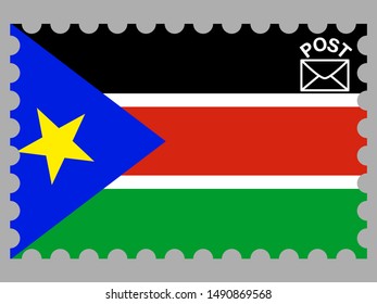 Postage stamp isolated on background with Beautiful national flag of Republic of South Sudan . original colors and proportion. Simply vector illustration eps10, from countries flag set.