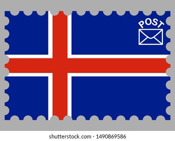 Postage stamp isolated on background with National flag of Iceland . original colors and proportion. Simply vector illustration, from countries flag set.