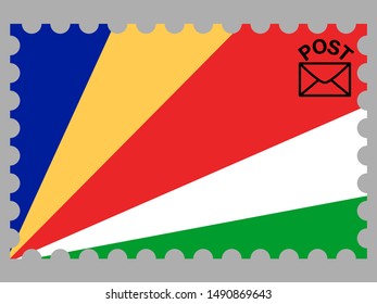 Postage stamp isolated on background with Beautiful national flag of Republic of Seychelles .original colors and proportion. Simply vector illustration eps10, from countries flag set.