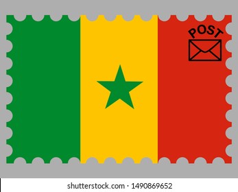 Postage stamp isolated on background with Beautiful national flag of Republic of Senegal. original colors and proportion. Simply vector illustration eps10, from countries flag set.
