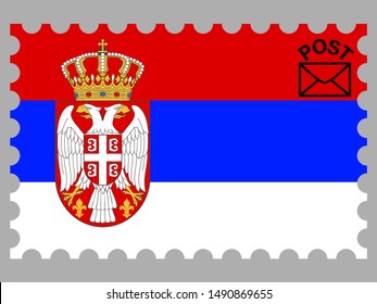 Postage stamp isolated on background with Beautiful national flag of Republic of Serbia . original colors and proportion. Simply vector illustration eps10, from countries flag set.