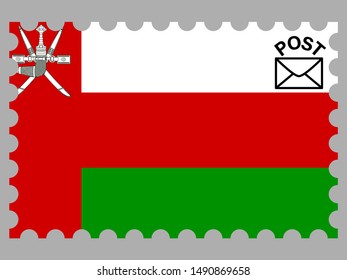 Postage stamp isolated on background with Beautiful national flag of Sultanate of Oman. original colors and proportion. Simply vector illustration eps10, from countries flag set.
