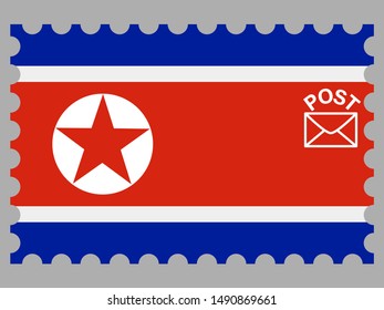 Postage stamp isolated on background with Beautiful national flag of democratic peoples republic of korea. original colors and proportion. Simply vector illustration eps10, from countries flag set.