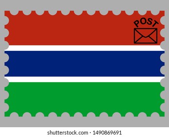 Postage stamp isolated on background with National flag of Republic of the Gambia. original colors and proportion. Simply vector illustration eps10, from countries flag set.