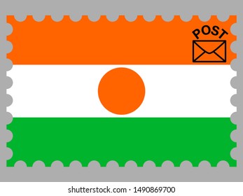 Postage stamp isolated on background with National flag of Republic of the Niger. original colors and proportion. Simply vector illustration eps10, from countries flag set.