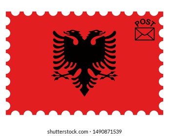 Postage stamp isolated on background with National flag of Republic of Albania. original colors and proportion. Simply vector illustration, from countries flag set.