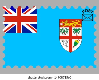 Postage stamp isolated on background with National flag of Republic of Fiji . original colors and proportion. Simply vector illustration, from countries flag set.