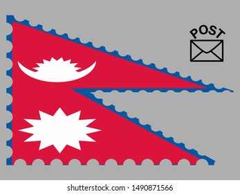 Postage stamp isolated on background with National flag of Federal Democratic Republic of Nepal. original colors and proportion. Simply vector illustration eps10, from countries flag set.