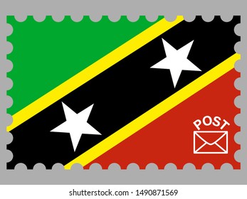 Postage stamp isolated on background with Beautiful national flag of Federation of Saint Christopher and Nevis. original colors and proportion. Simply vector illustration eps10, from countries flag se
