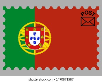 Postage stamp isolated on background with Beautiful national flag of Republic of Portugal. original colors and proportion. Simply vector illustration eps10, from countries flag set.