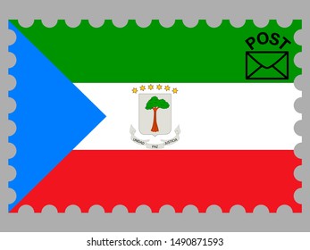 Postage stamp isolated on background with National flag of Republic of Equatorial Guinea. original colors and proportion. Simply vector illustration, from countries flag set.
