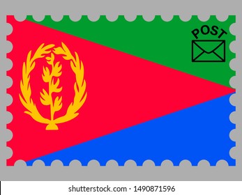 Postage stamp isolated on background with National flag of State of Eritrea. original colors and proportion. Simply vector illustration eps10, from countries flag set.
