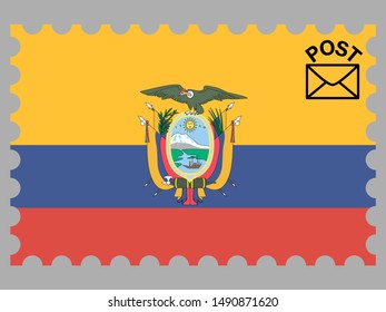 Postage stamp isolated on background with National flag of Republic of Ecuador. original colors and proportion. Simply vector illustration, from countries flag set.