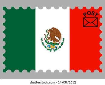Postage stamp isolated on background with National flag of United Mexican States. original colors and proportion. Simply vector illustration, from countries flag set.