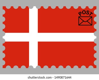 Postage stamp isolated on background with National flag of Kingdom of Denmark . original colors and proportion. Simply vector illustration, from countries flag set.