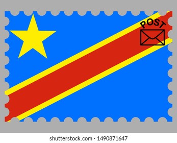 Postage stamp isolated on background with National flag of Democratic Republic of the Congo. original colors and proportion. Simply vector illustration eps10, from countries flag set.