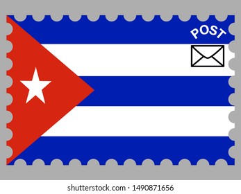 Postage stamp isolated on background with National flag of Republic of Cuba . original colors and proportion. Simply vector illustration, from countries flag set.