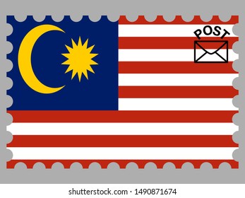Postage stamp isolated on background with National flag of Malaysia . original colors and proportion. Simply vector illustration, from countries flag set.