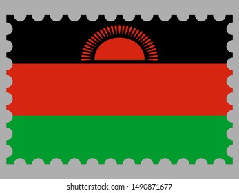 Postage stamp isolated on background with National flag of Republic of Malawi. original colors and proportion. Simply vector illustration eps10, from countries flag set.