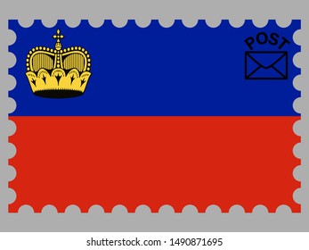Postage stamp isolated on background with National flag of Principality of Liechtenstein. original colors and proportion. Simply vector illustration, from countries flag set.
