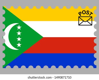 Postage stamp isolated on background with National flag of Comoros Islands . original colors and proportion. Simply vector illustration, from countries flag set.