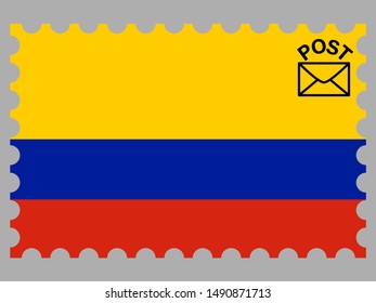 Postage stamp isolated on background with National flag of Republic of Colombia. original colors and proportion. Simply vector illustration, from countries flag set.