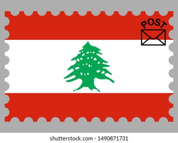 Postage stamp isolated on background with National flag of Lebanese Republic. original colors and proportion. Simply vector illustration, from countries flag set.