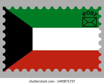 Postage stamp isolated on background with National flag of State of Kuwait . original colors and proportion. Simply vector illustration, from countries flag set.