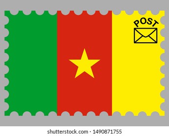 Postage stamp isolated on background with National flag of Republic of Cameroon. original colors and proportion. Simply vector illustration eps10, from countries flag set.