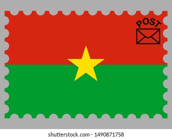 Postage stamp isolated on background with National flag of Burkina Faso. original colors and proportion. Simply vector illustration eps10, from countries flag set.