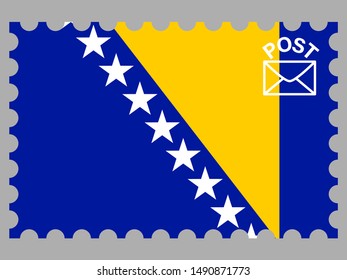 Postage stamp isolated on background with National flag of Bosnia and Herzegovina . original colors and proportion. Simply vector illustration, from countries flag set.