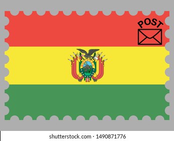 Postage stamp isolated on background with National flag of Plurinational State of Bolivia . original colors and proportion. Simply vector illustration, from countries flag set.