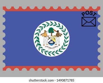 Postage stamp isolated on background with National flag of Belize . original colors and proportion. Simply vector illustration, from countries flag set.