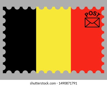 Postage stamp isolated on background with National flag of Kingdom of Belgium . original colors and proportion. Simply vector illustration, from countries flag set.