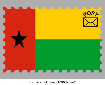 Postage stamp isolated on background with National flag of Republic of Guinea-Bissau. original colors and proportion. Simply vector illustration eps10, from countries flag set.
