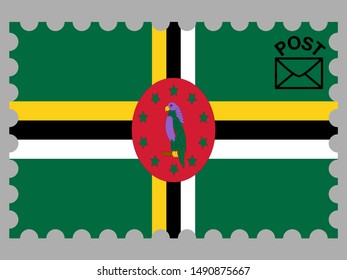 Postage stamp isolated on background with National flag of Commonwealth of Dominica. original colors and proportion. Simply vector illustration, from countries flag set.