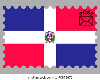 Postage stamp isolated on background with National flag of Dominican Republic. original colors and proportion. Simply vector illustration, from countries flag set.