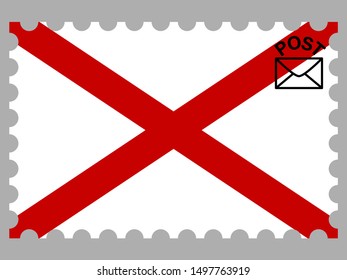Postage stamp isolated on background with National flag of Alabama state of the United state of america. original colors and proportion. Simply vector illustration eps10, from countries flag set.