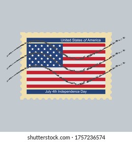 Postage stamp July 4th Independence Day of United States of America. Vector illustration
