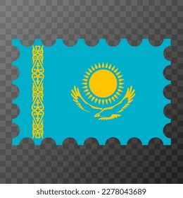 Postage stamp with Kazakhstan flag. Vector illustration.