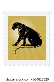 Postage stamp large panther on sunlight background isolated art creative modern abstract vector illustration