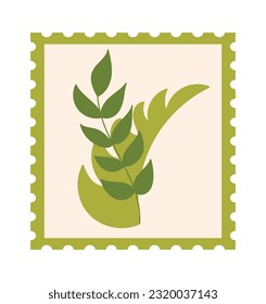 Postage Stamp With Leaves Vector Illustration
