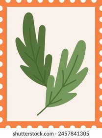 Postage Stamp With Leaves Vector Illustration