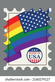 Postage stamp with lgbt flag. USA symbol. Made in the usa.