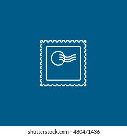 Postage Stamp Line Icon On Blue Background