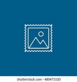 Postage Stamp Line Icon On Blue Background