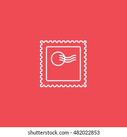 Postage Stamp Line Icon On Red Background